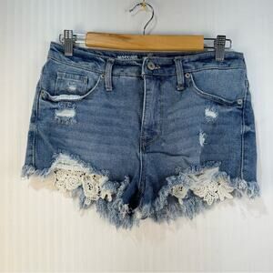 Mossimo Crochet Detail Distressed Denim Jean Shorts Size 8 High-Rise Daisy Dukes